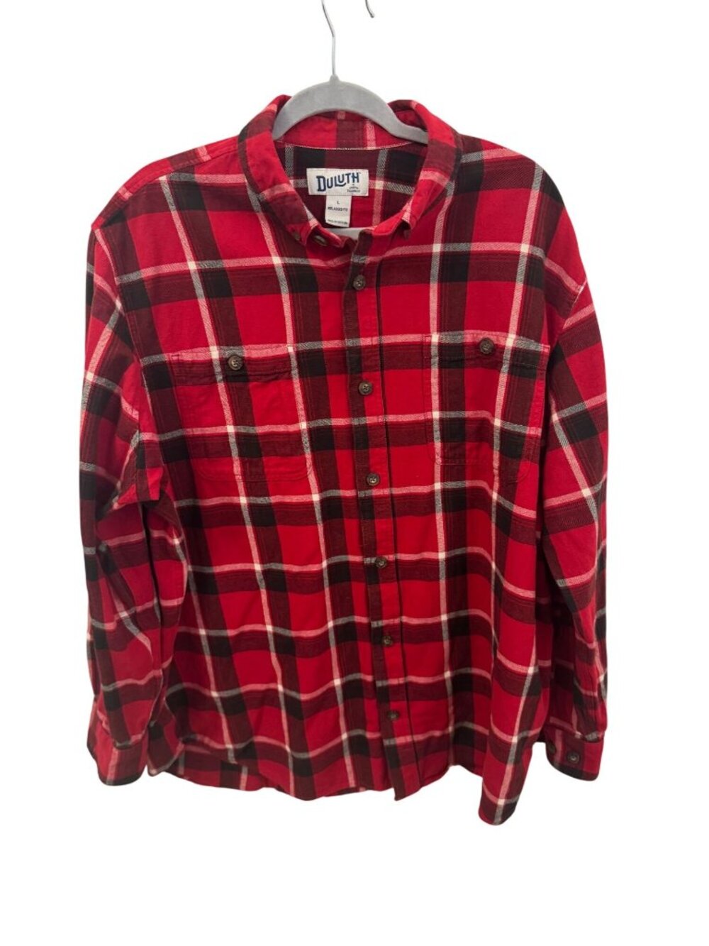 Duluth red and black stripped flannel size large